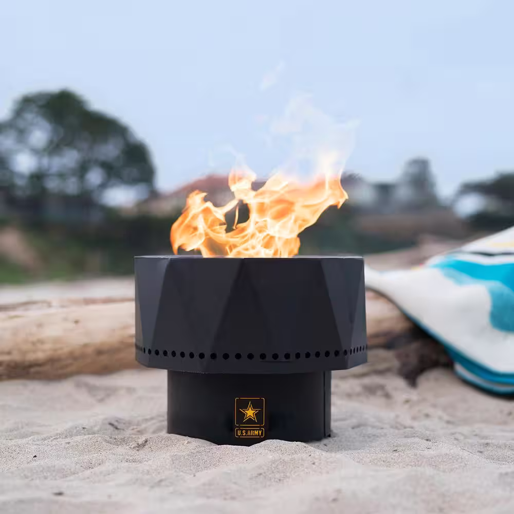 BLUE SKY OUTDOOR LIVING The Ridge 15.75 in. x 12.5 in. Round Steel Wood Pellet Portable Fire Pit with Carrying Bag - Army
