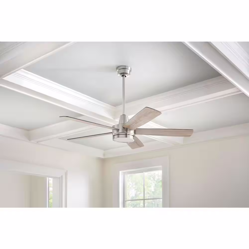 Hampton Bay Fanelee 54 in. White Color Changing Brushed Nickel Smart Hubspace Ceiling Fan with Remote and Google Nest Mini Charcoal