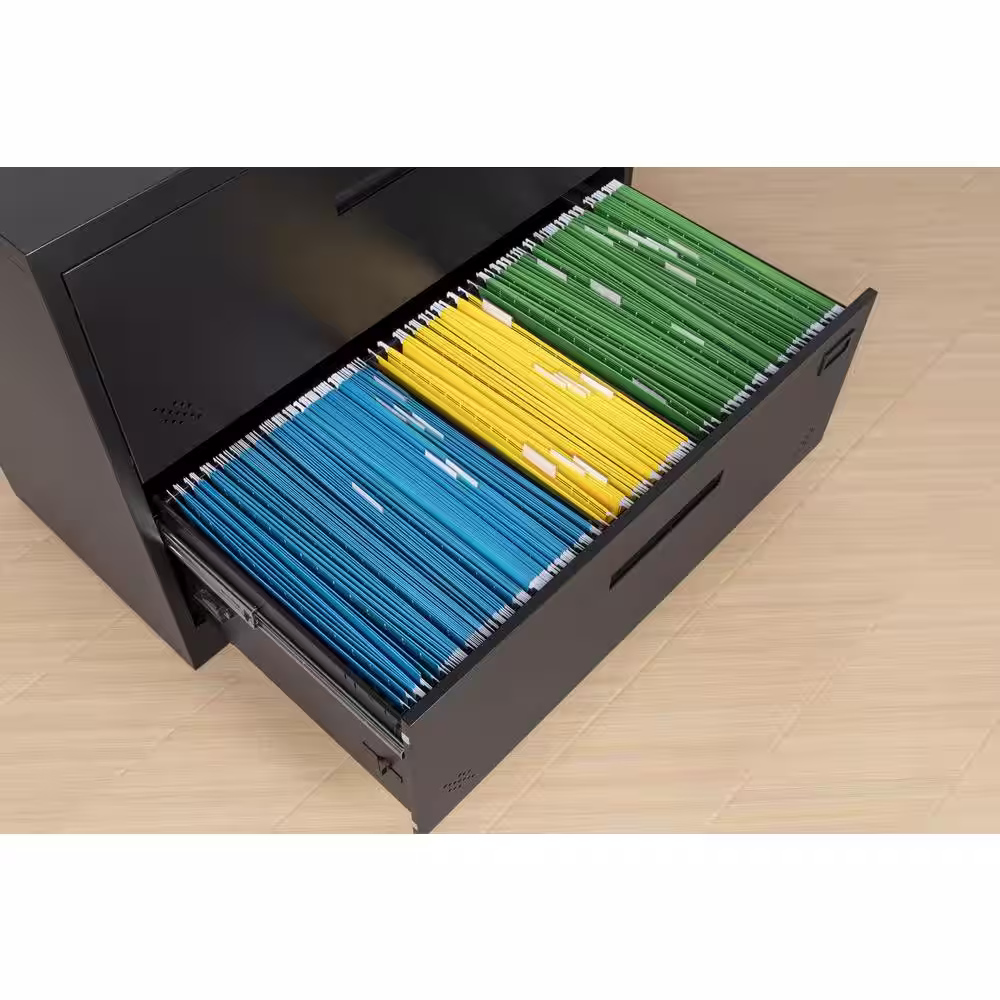 None 3-Drawer Black 40 in. H x 35 in. W x 18 in. D Metal Steel Lateral File Cabinet for Legal/Letter A4 Size