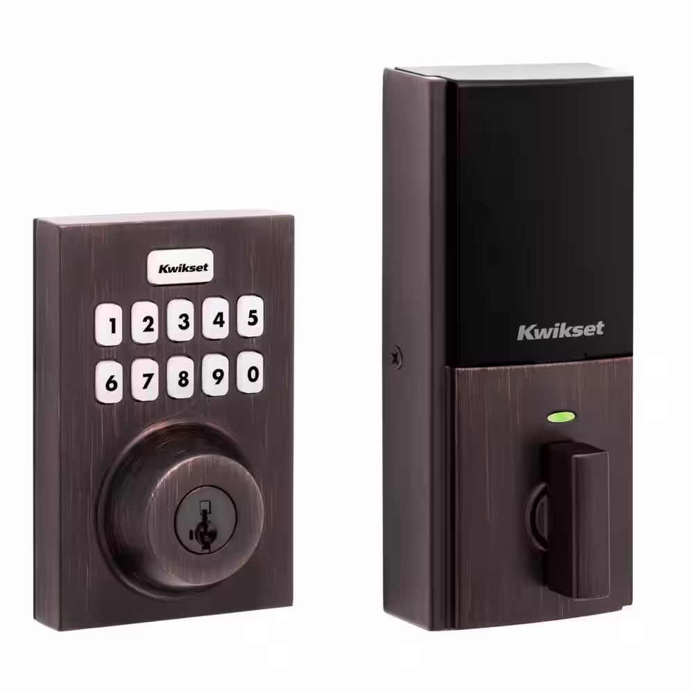 Kwikset Home Connect 620 Keypad 869 Contemporary Venetian Bronze Connected Smart Lock Deadbolt with Z-Wave-700 Feat SmartKey