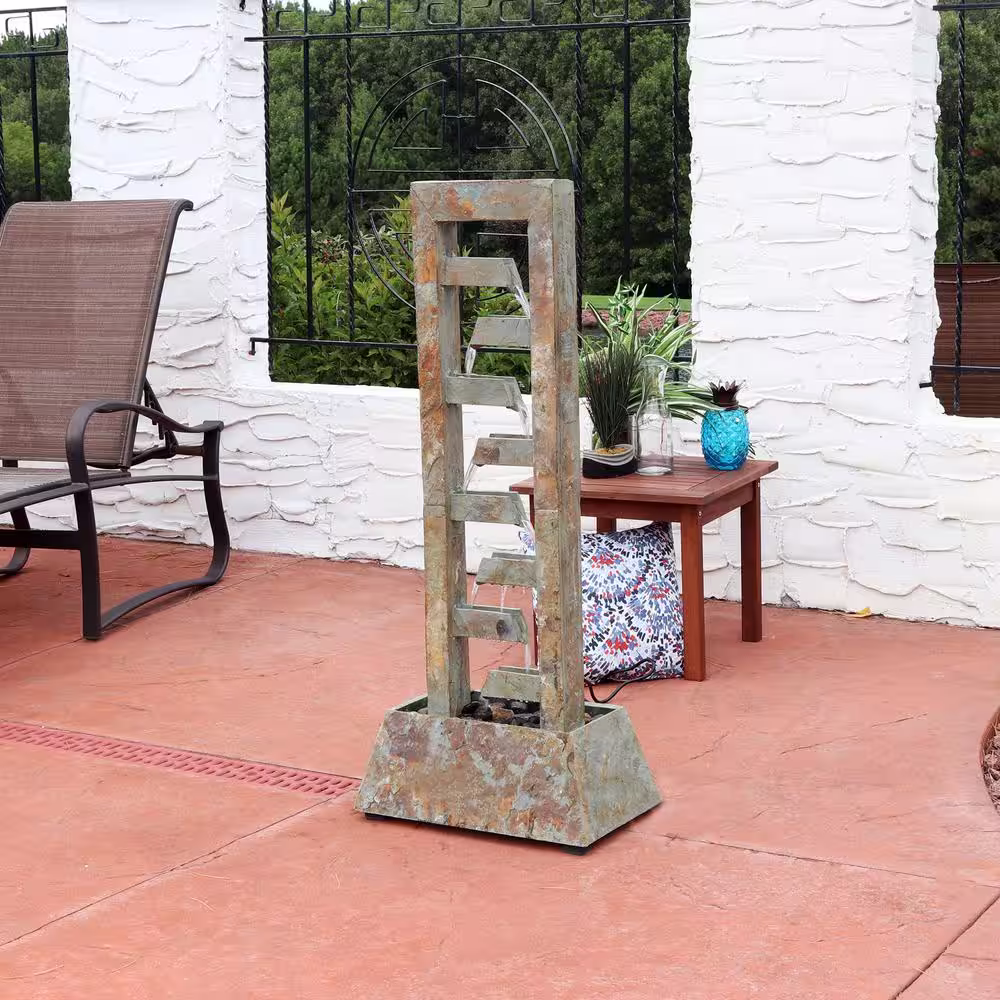 Sunnydaze Decor 49 in. Stacked Slate Freestanding Garden Water Fountain