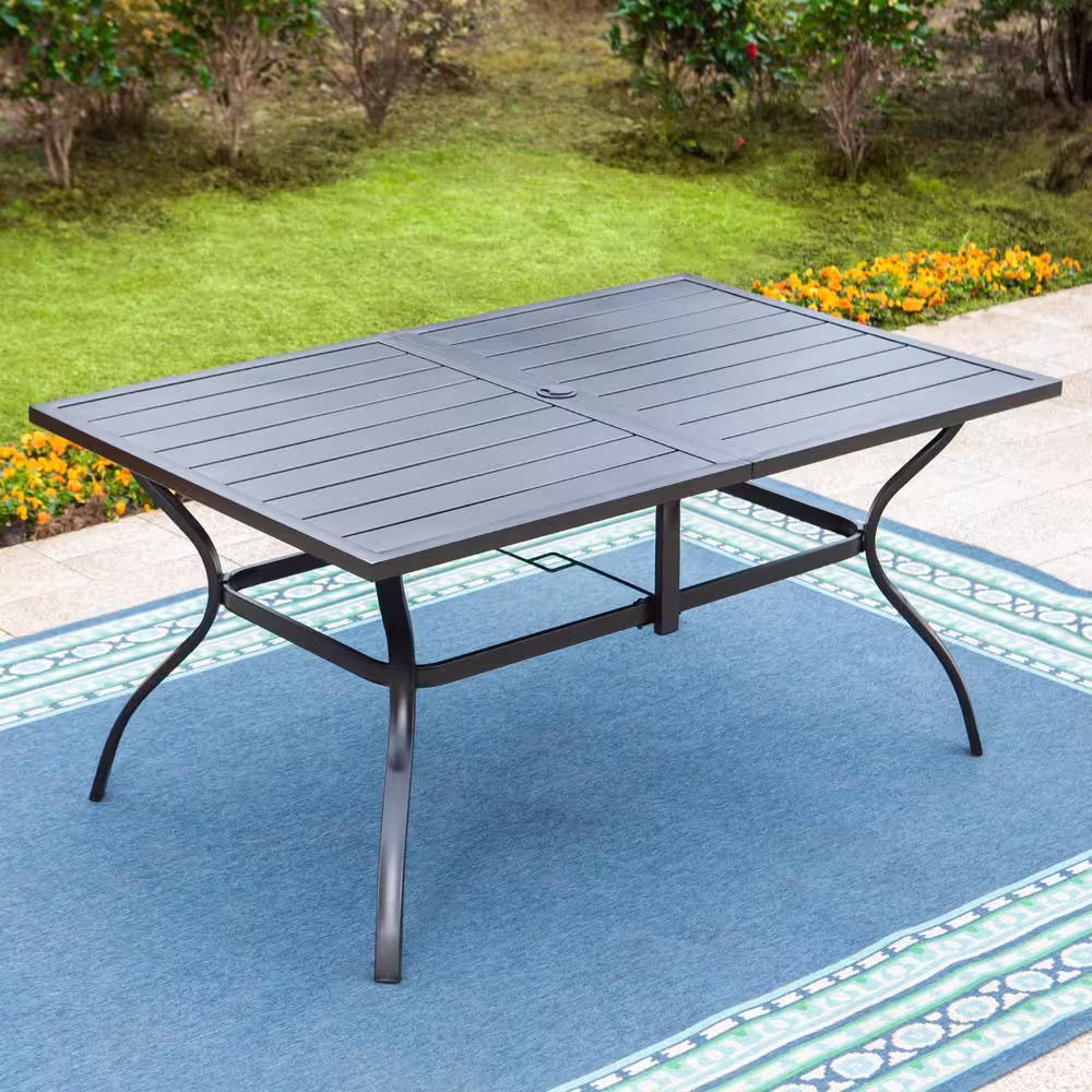 None 8-Piece Metal Patio Outdoor Dining Set with Beige Umbrella