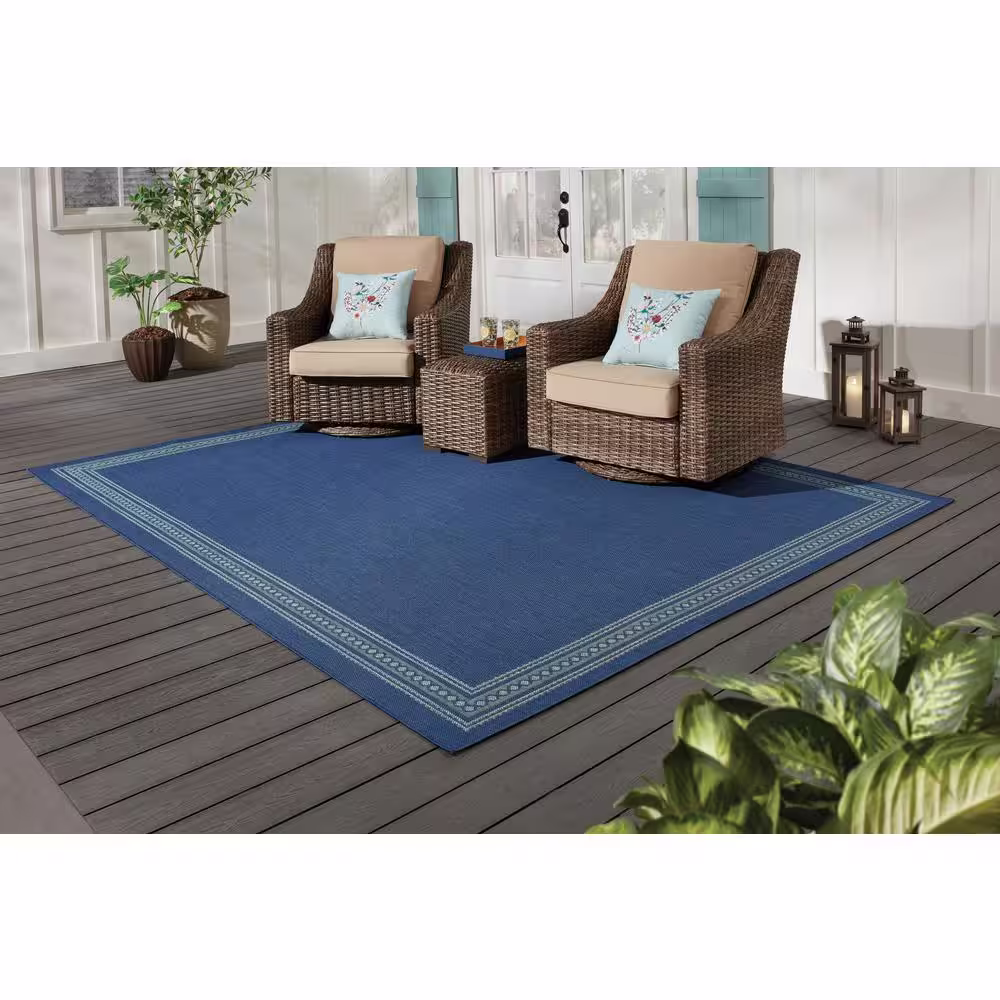 Hampton Bay Border Charcoal Gray 5 ft. 3 in. x 7 ft. Polypropylene Indoor/Outdoor Patio Area Rug