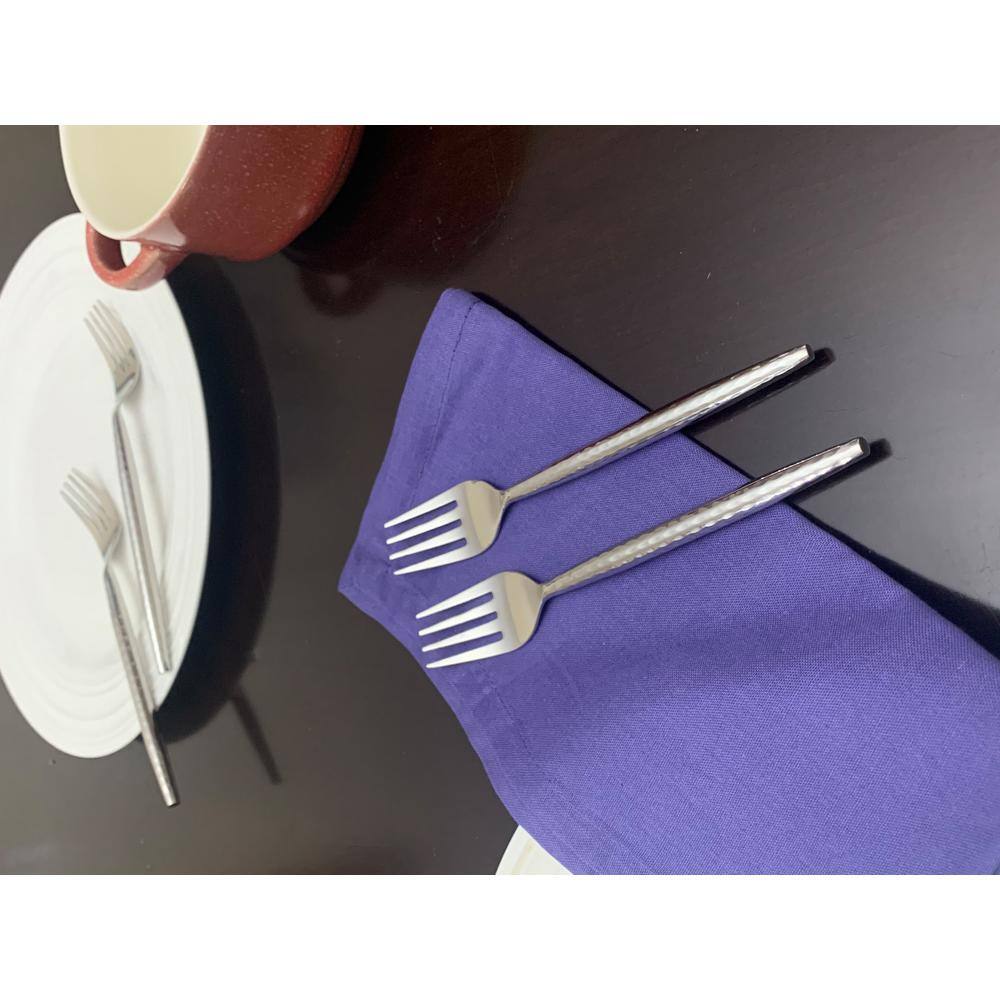 None Stainless Steel Salad Appetizer Forks Set of 6-Pieces (Hammered, Silver Glossy)