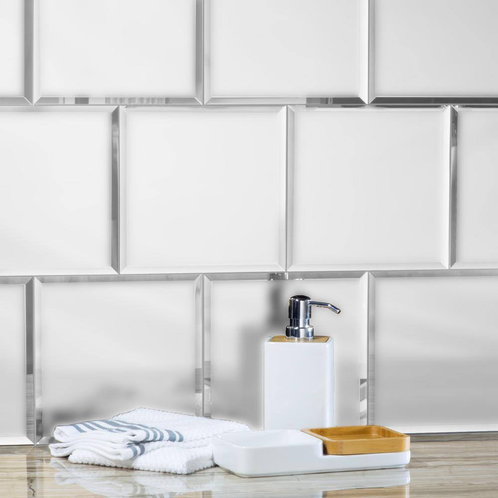 ABOLOS Reflections Frosted Silver Beveled Square 8 in. x 8 in. Glass Mirror Decorative Tile (16 sq. ft./Case)