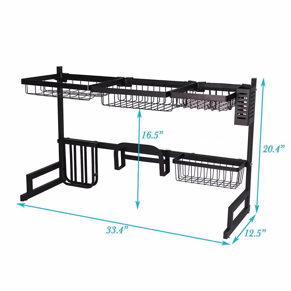 None 33.4 in. Black Stainless Steel Standing Wide Over Sink Drying Dish Rack