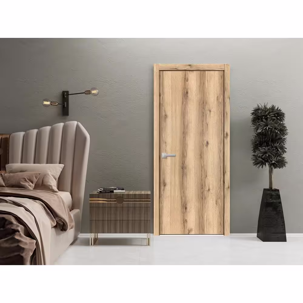 Sartodoors 0010 36 in. x 84 in. Flush No Bore Oak Finished Pine Wood Interior Door Slab with Hardware