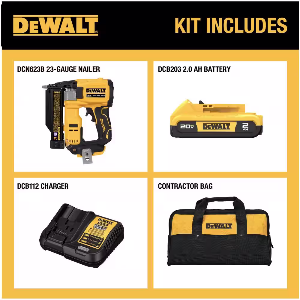 DEWALT ATOMIC 20V MAX Lithium Ion Cordless 23 Gauge Pin Nailer Kit with 2.0Ah Battery and Charger