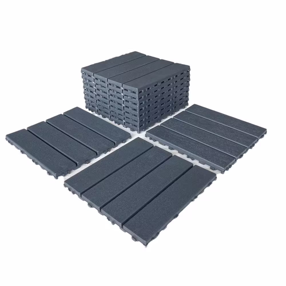 None 12 in. x 12 in. x 0.75 in. Outdoor Interlocking Polypropylene and Flooring Tiles in Dark Gray ( 44 Pack ) 44 sq. ft.
