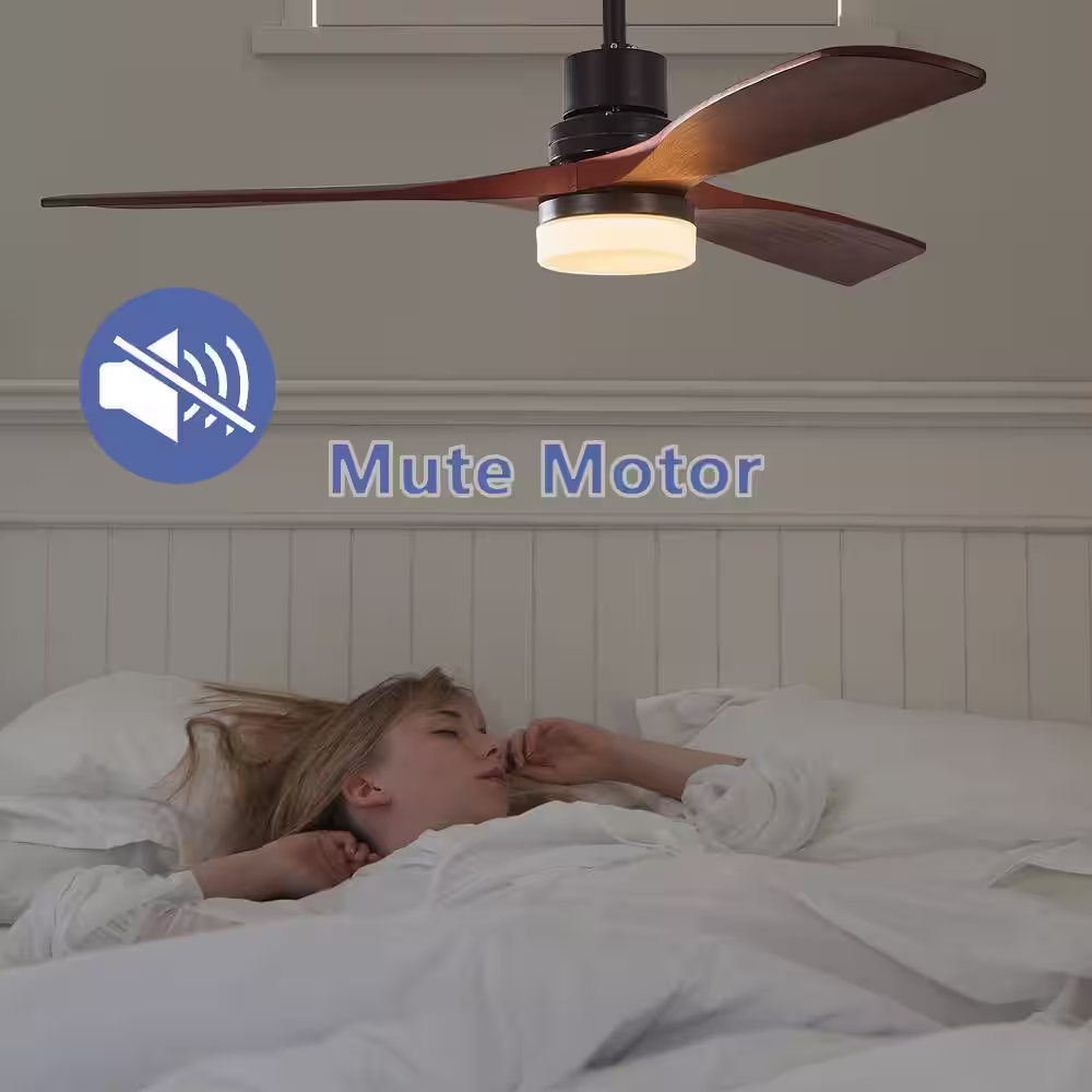 ES-DIY 52 in. Integrated LED Indoor Matte Black and Cherry Wood Finishes Surface Mount Ceiling Fan with Light & Remote Control
