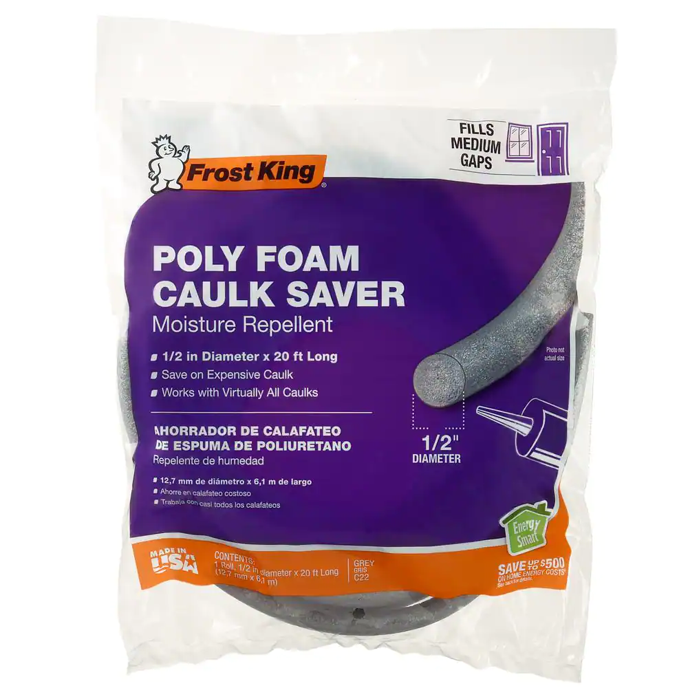 Frost King 1/2 in. x 20 ft. Grey Poly Foam Caulk Saver Moisture Repellent