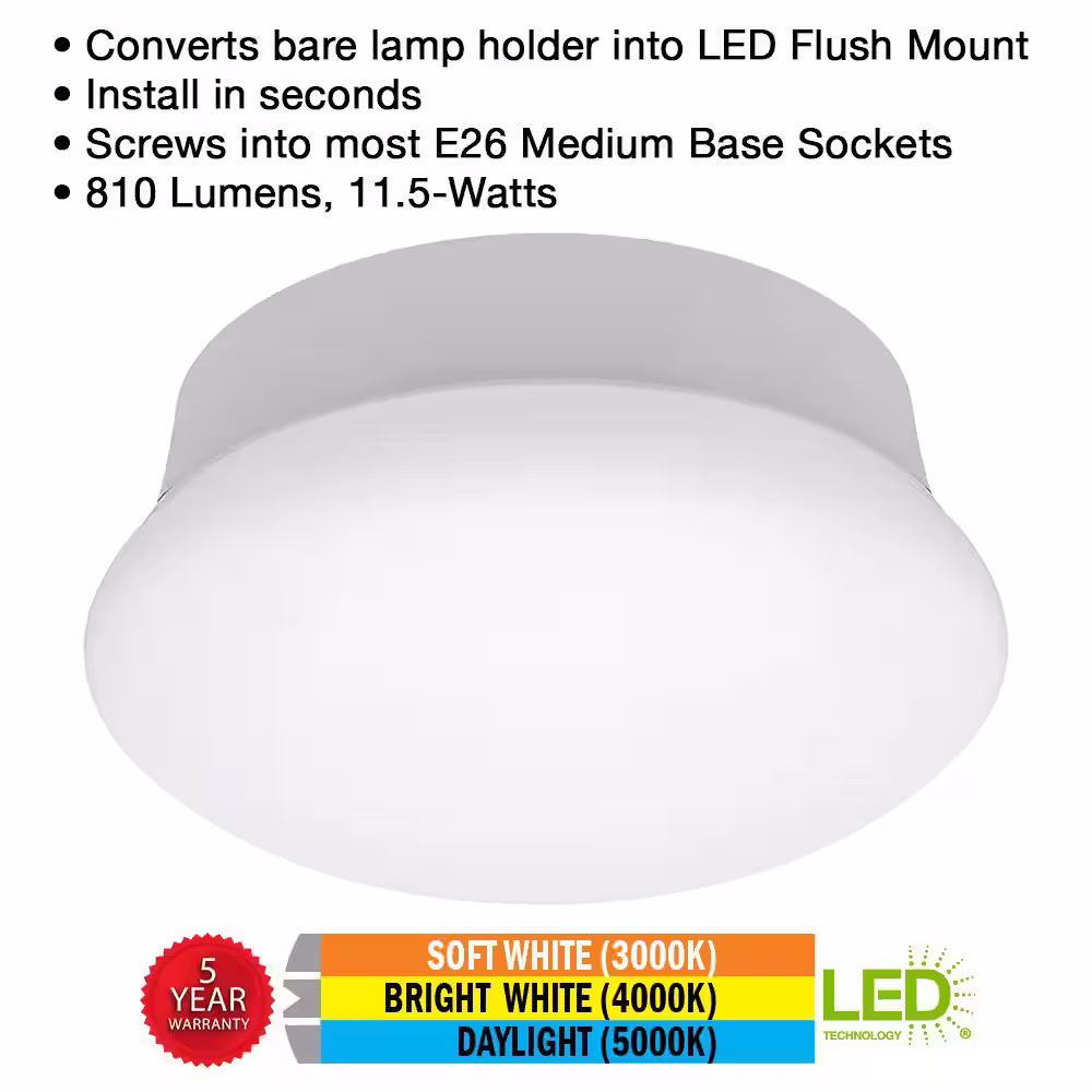 Commercial Electric Spin Light 7 in. Closet Light LED Flush Mount Ceiling Light 3000K 4000K 5000K Selectable Laundry Room Hallway Stairway
