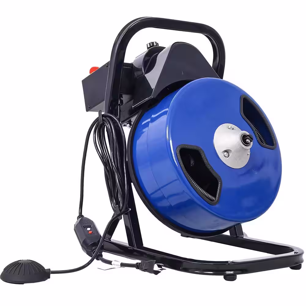 None 60 ft. x 1/2 in. Drain Cleaner Machine Electric Drain Auger with 4 Cutter and Foot Switch for 1 in. to 4 in. Pipes