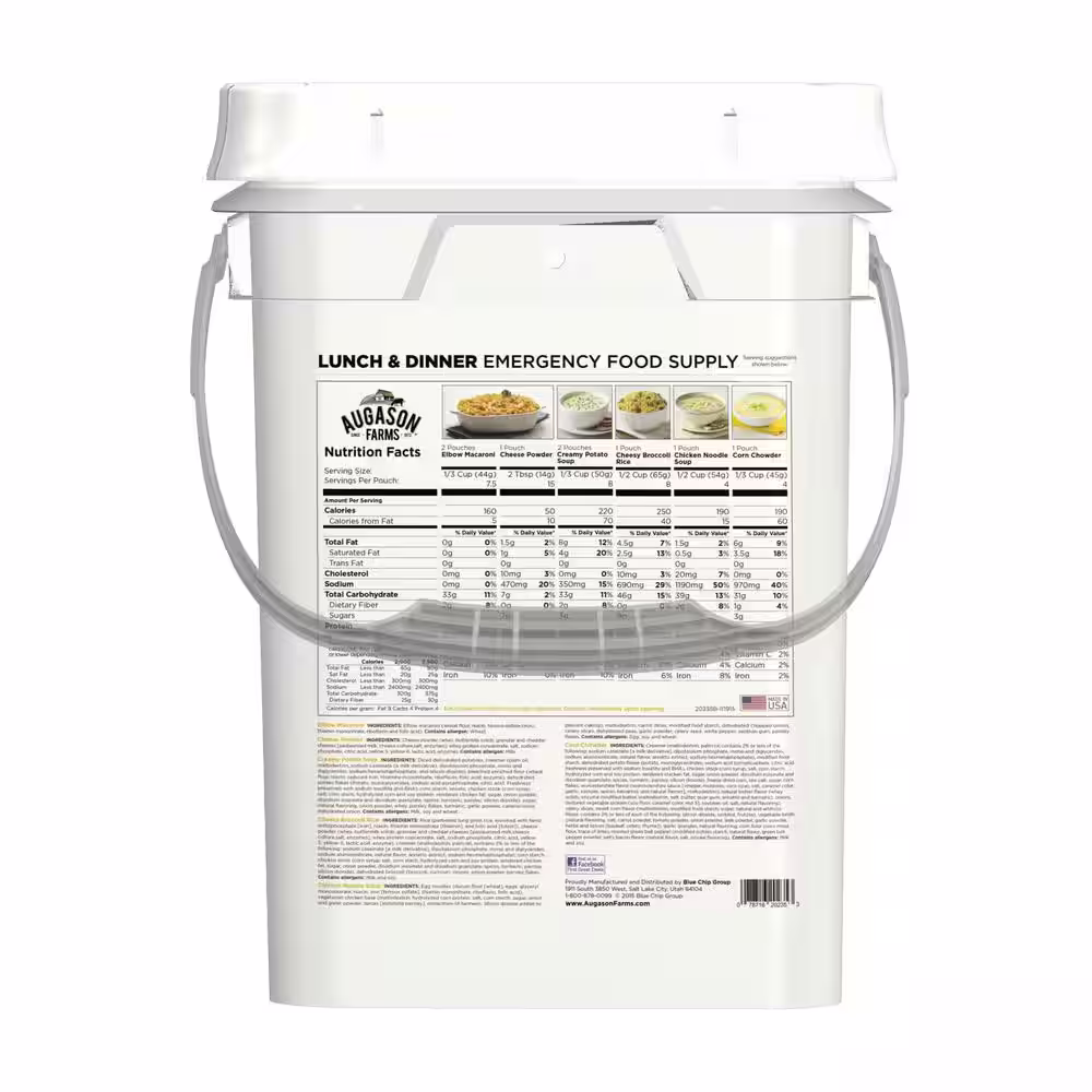 AUGASON FARMS 4 Gal. Pail Lunch and Dinner Variety Pail Emergency Food Supply 12 Varieties 25-Year Shelf Life