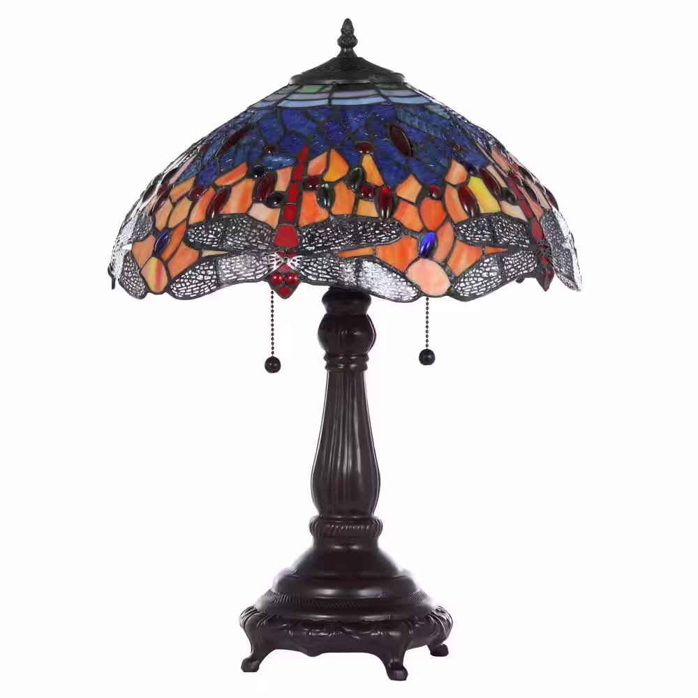 Serena D'italia Tiffany Red Dragonfly 25 in. Bronze Table Lamp