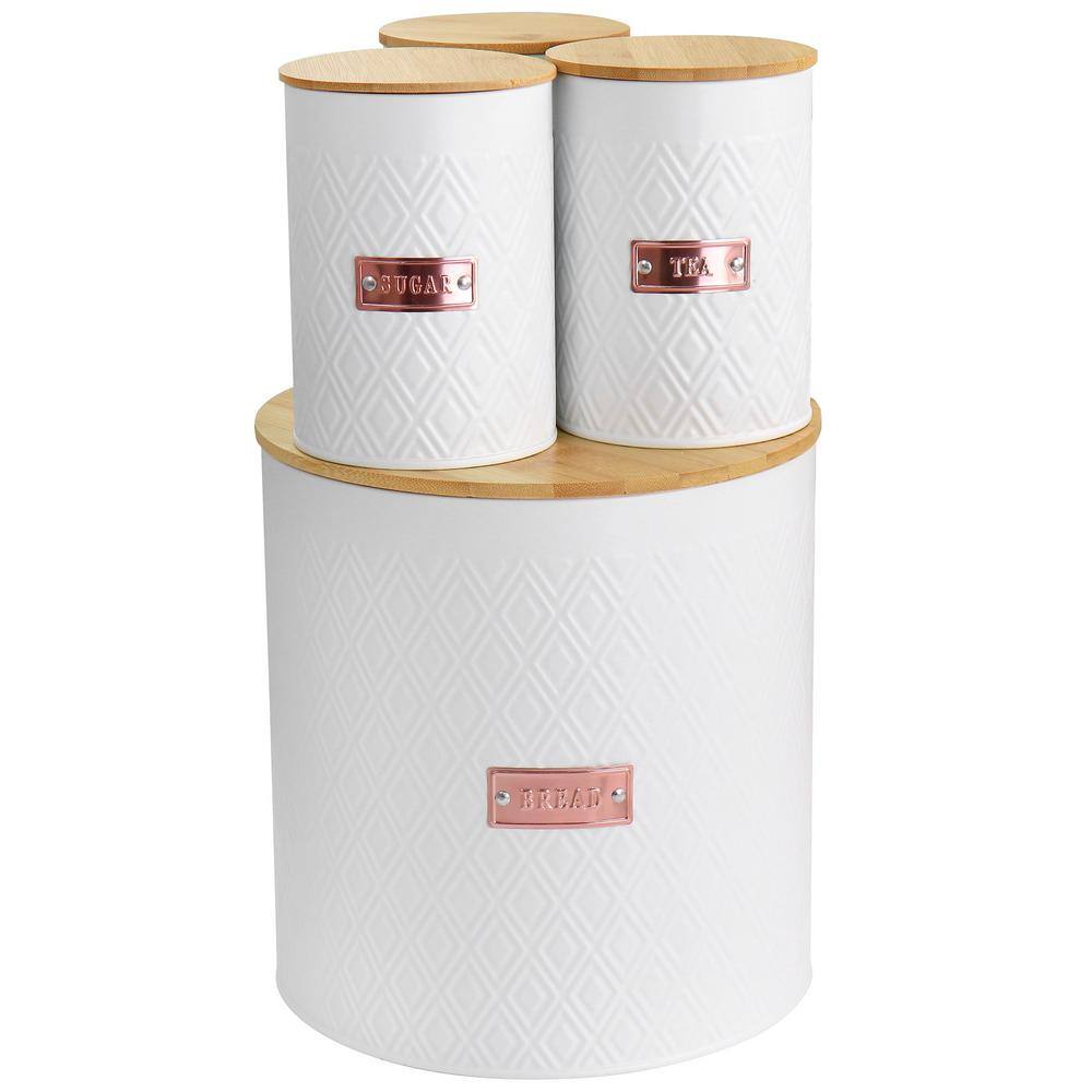MegaChef 4-Piece Iron Canister Set in White