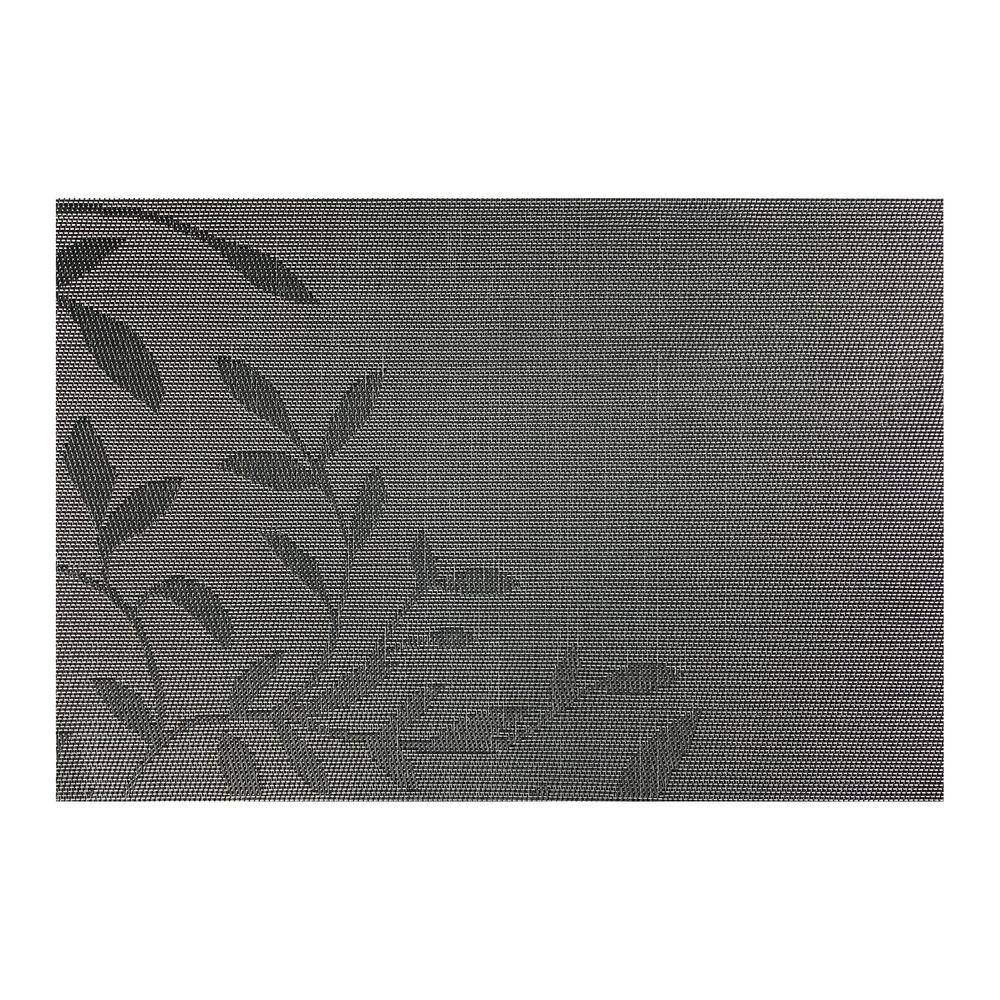 Kraftware EveryTable 18 in. x 12 in. Leaves on Black Jacquard PVC Placemat (Set of 6)