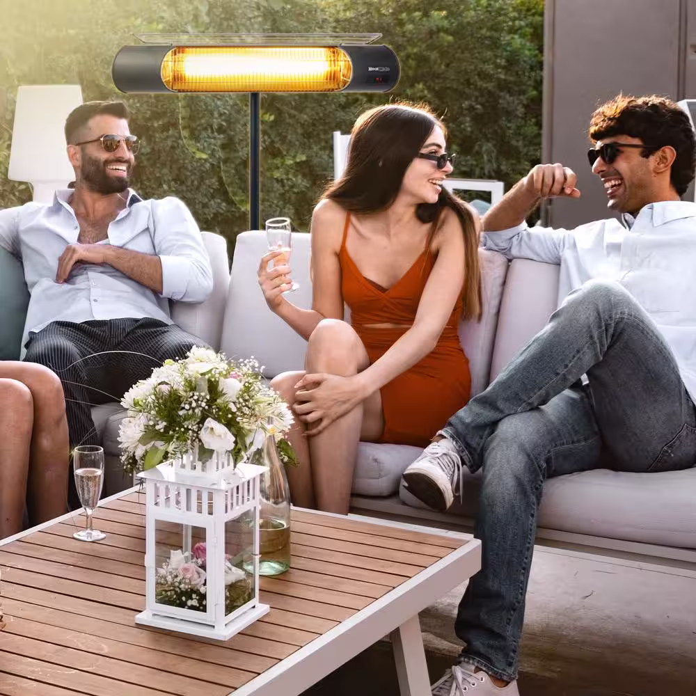 None HeatMate 1000-Watt Metal Weatherproof Graphite Patio Heater with Stand and Remote in Black