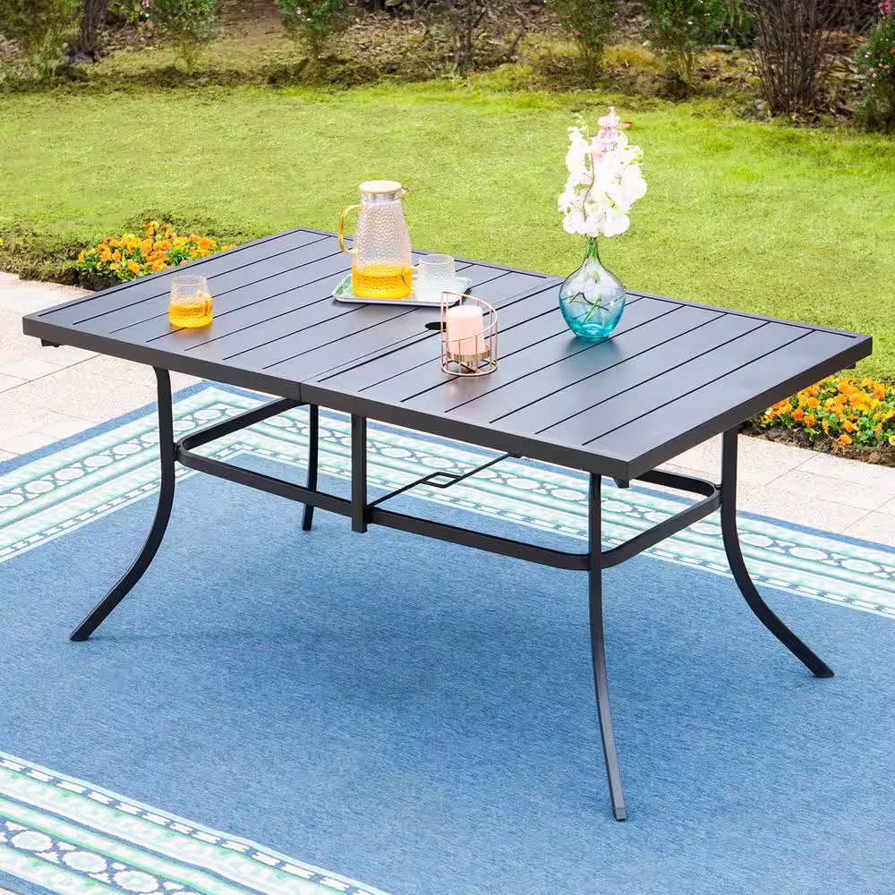 None 7-Piece Metal Outdoor Patio outdoor Dining Set with Rectangle Table and Elegant Stackable Chairs