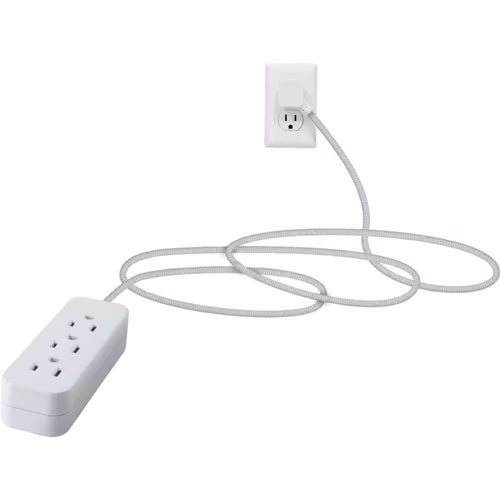 GE 10 ft. 16/3 Designer 3-Outlet Extension Cord with Low-Profile Flat Plug, White