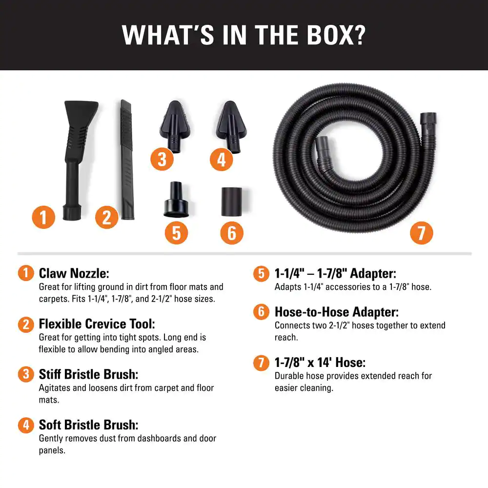 RIDGID 1-1/4 in. Car Cleaning Accessory Kit with 14-ft Hose for RIDGID Wet/Dry Shop Vacuums