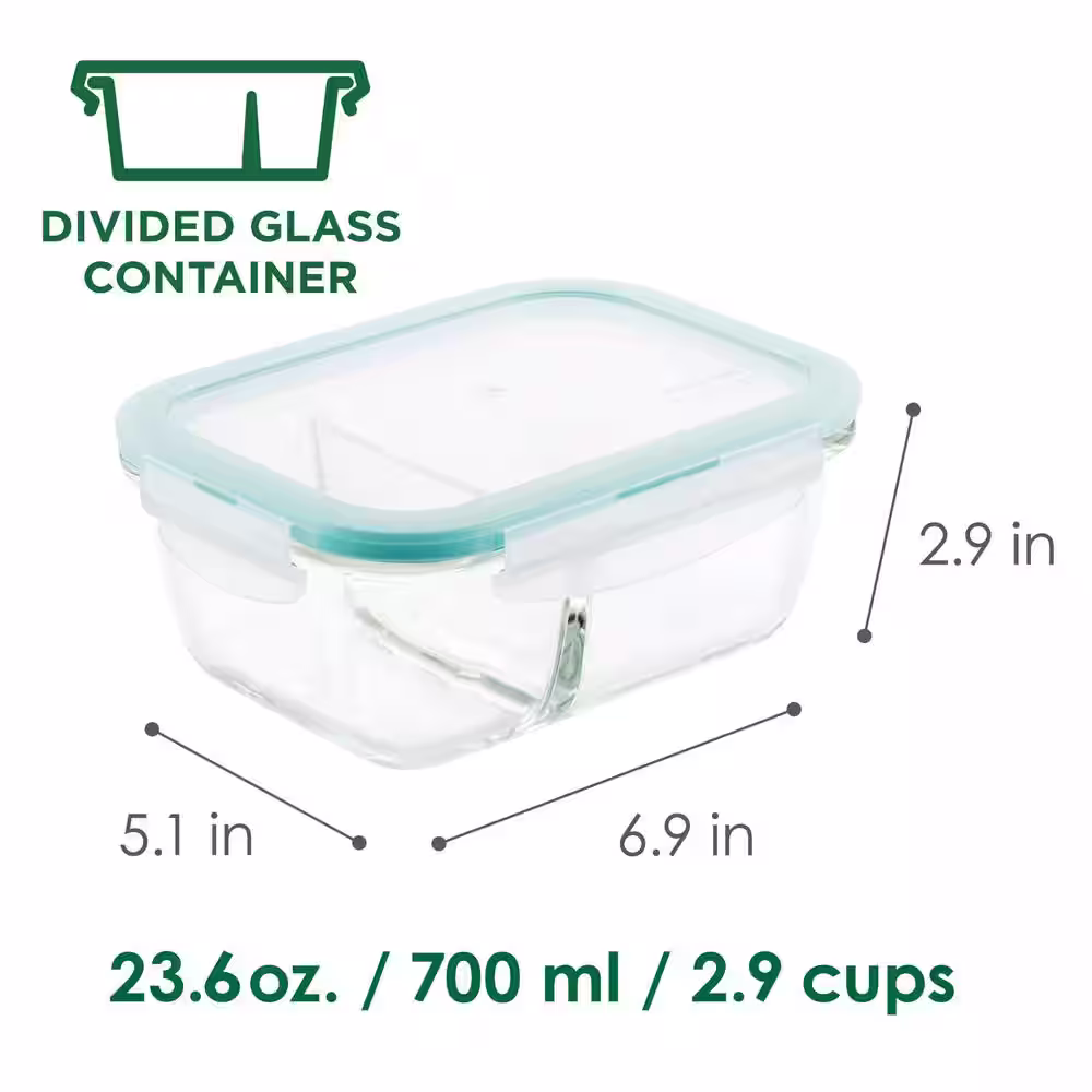 None Performance Glass 3-Piece Divided Rectangular Food Storage Containers, 25 oz., Set