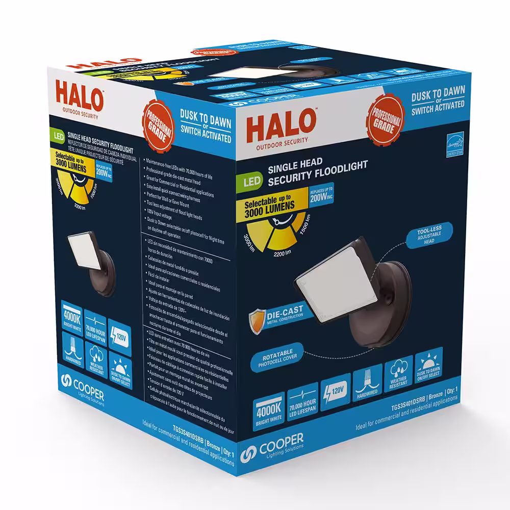 HALO TGS 120-Watt 90Â° Bronze Outdoor Integrated LED Flood Light with Dusk to Dawn