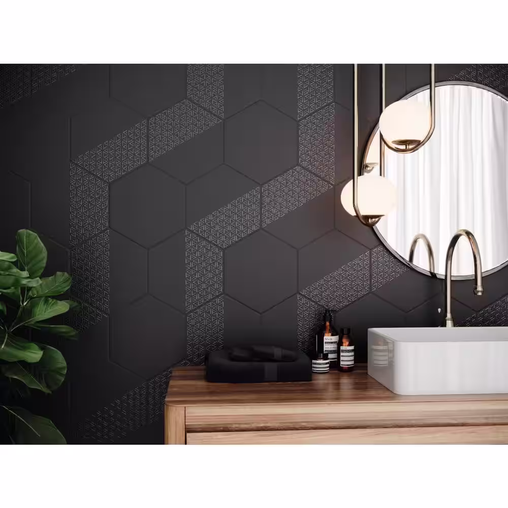 EMSER TILE Rhythm Black 11.22 in. x 12.95 in. Matte Patterned Look Porcelain Wall Tile (10.752 sq. ft./Case)
