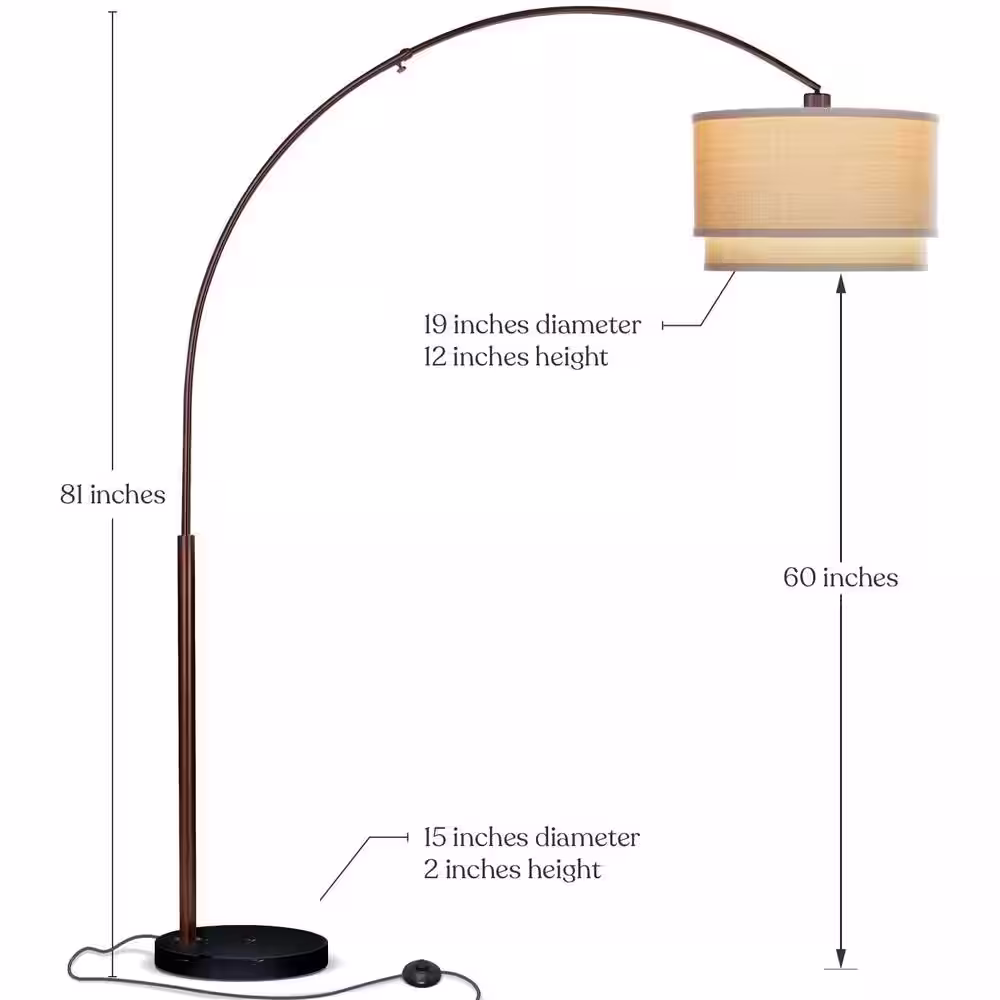 Brightech Mason 81 in. Bronze LED Arc Floor Lamp with Drum Shade