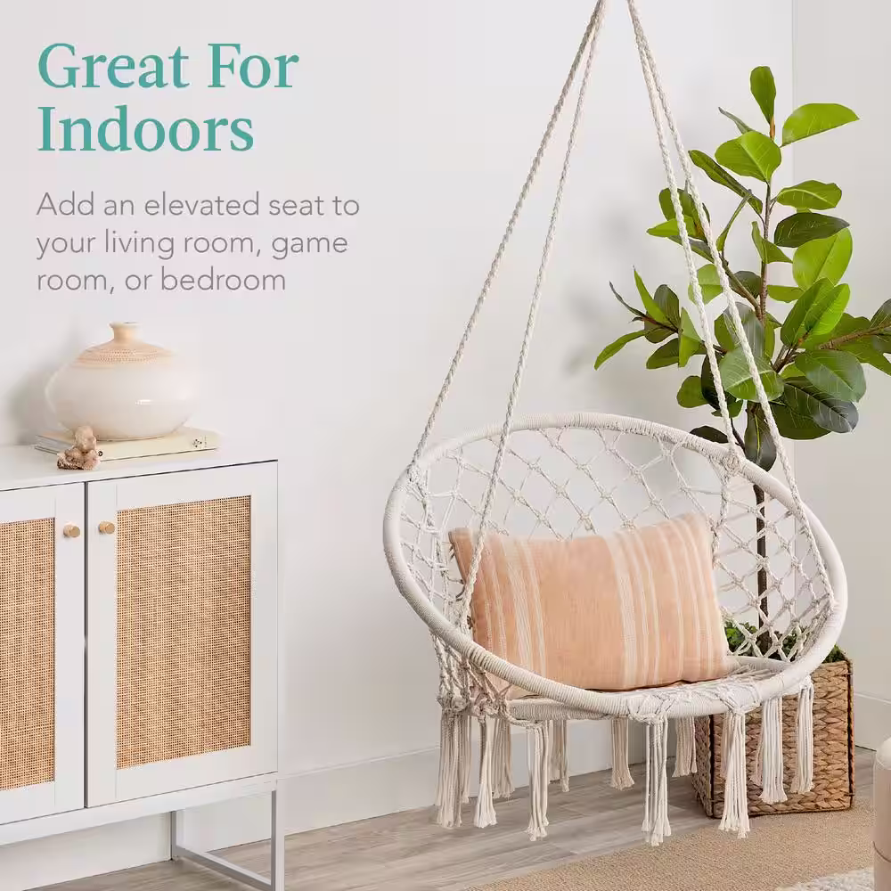 Best Choice Products Handwoven Macrame Hammock Chair in Beige
