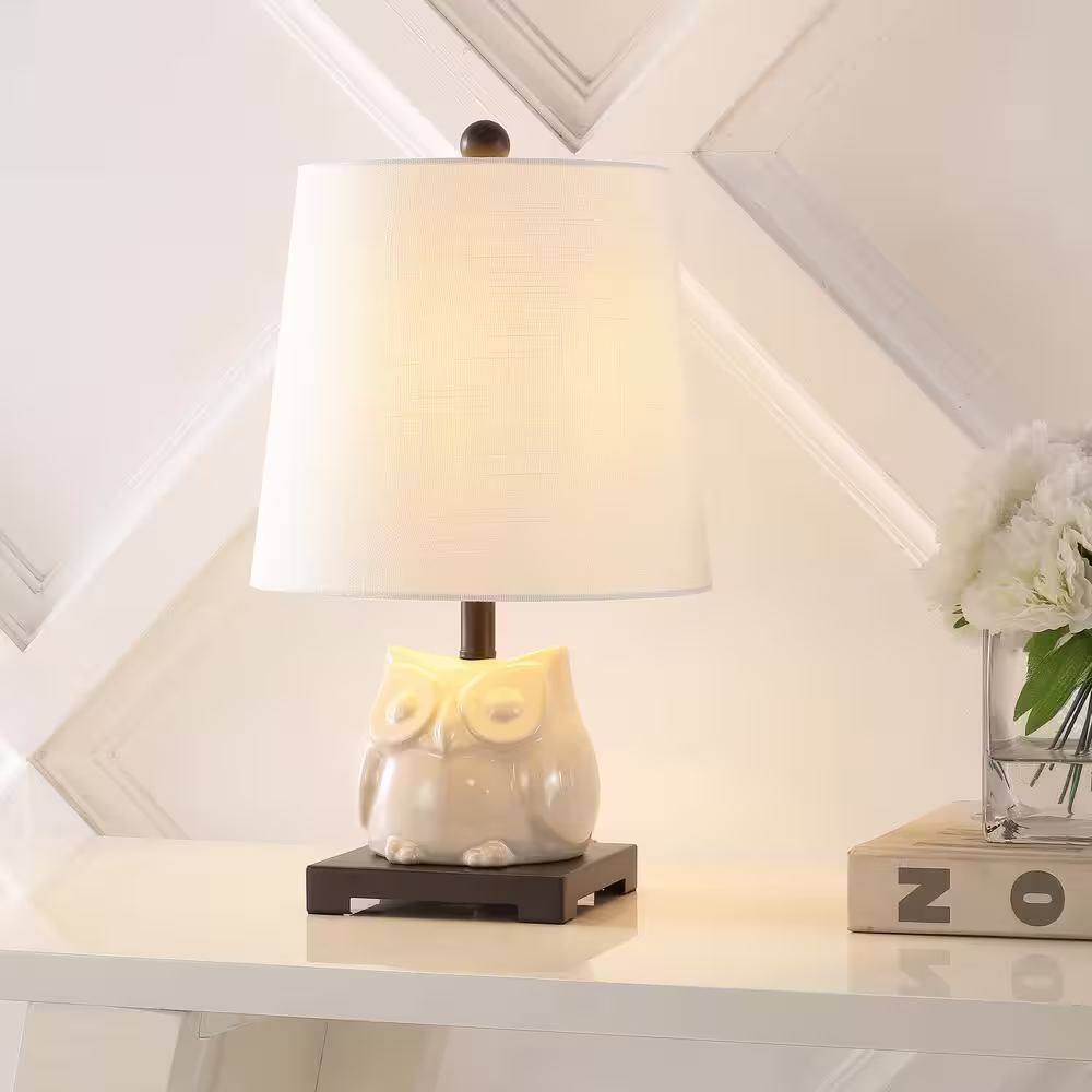 JONATHAN Y Justina 16 in. Antique White Ceramic Mini LED Table Lamp