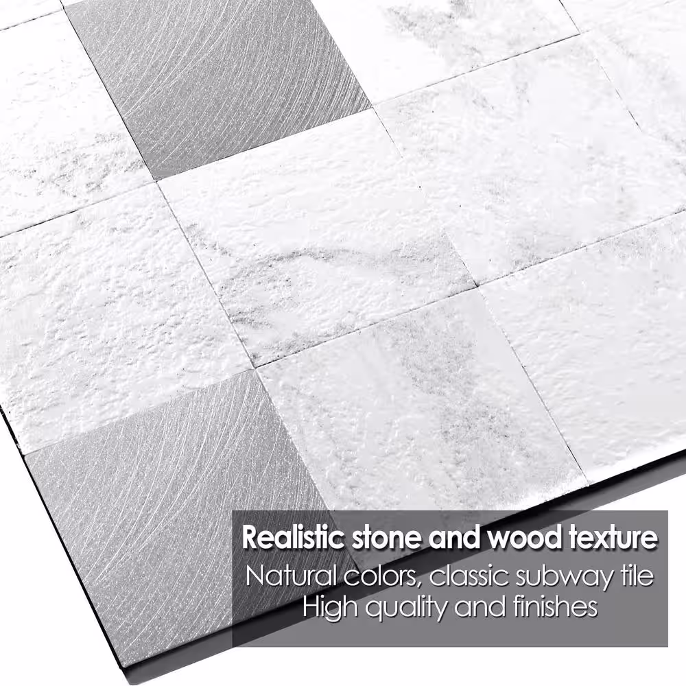 None Peel and Stick Backsplash PVC Mixed Metal Sticker Wallpaper Smart Tile in Marble White (5 sq. ft./Sheets)