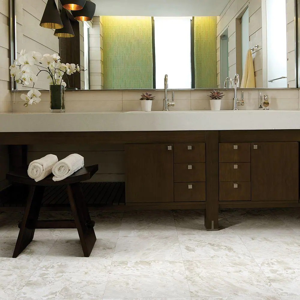TrafficMaster White Marble Residential Vinyl Sheet Flooring 12ft. Wide x Cut to Length