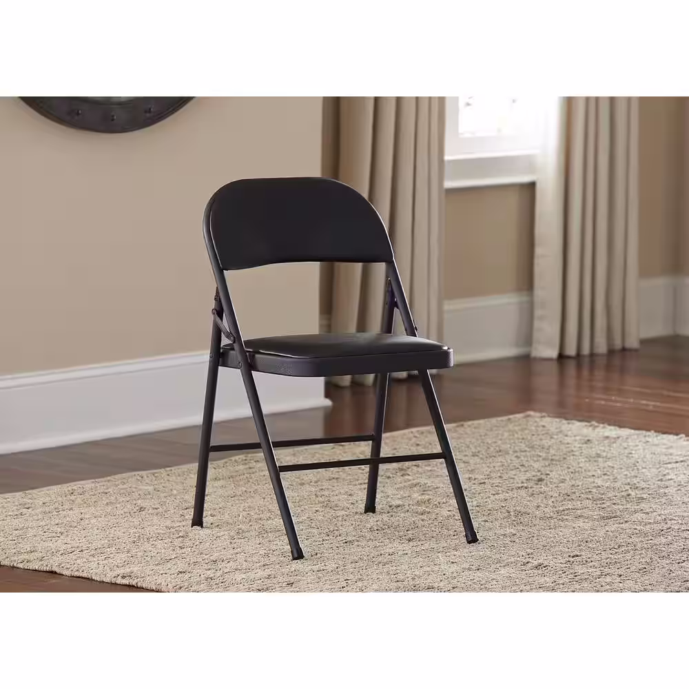 Cosco Black Vinyl Padded Seat Stackable Folding Chair (Set of 4)