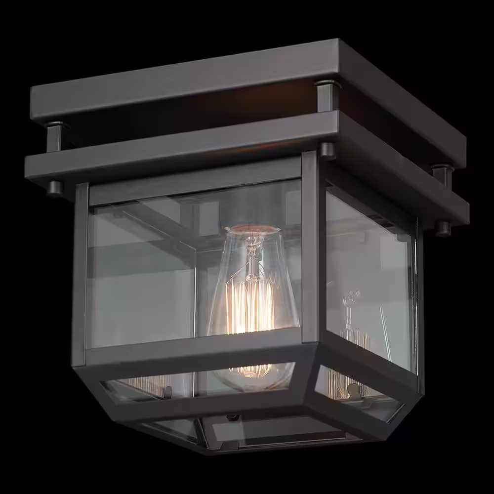 Globe Electric Sorrell 1-Light Bronze Outdoor/Indoor Flush Mount Light with Clear Glass Shade