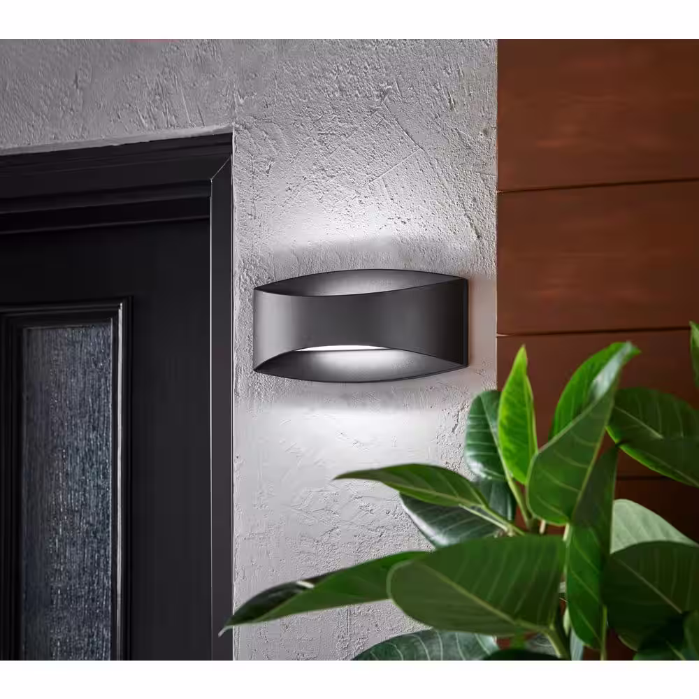 Home Decorators Collection Greeleyville 2-Light Sand Black Outdoor Integrated LED Wall Lantern Sconce with Etched Glass