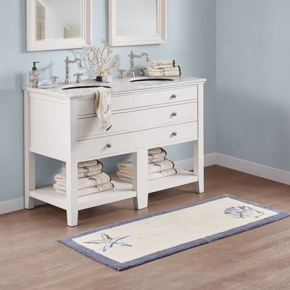 None 21 in. x 34 in. Bayside Reversible High Pile Rectangle Tufted Bath Rug in Blue