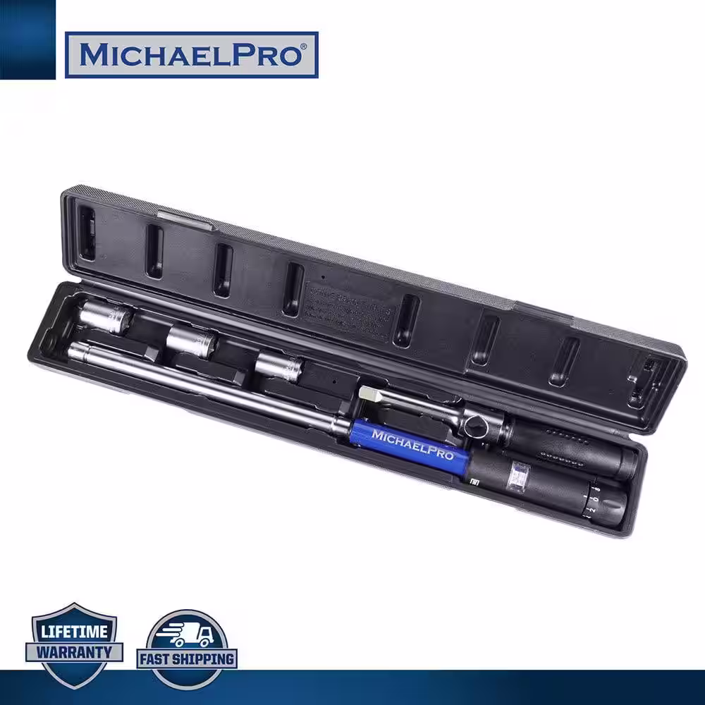 None 1/2 in. Drive Click Through Torque Wrench Lug Wrench with 3 Sockets (17-19-21 MM)