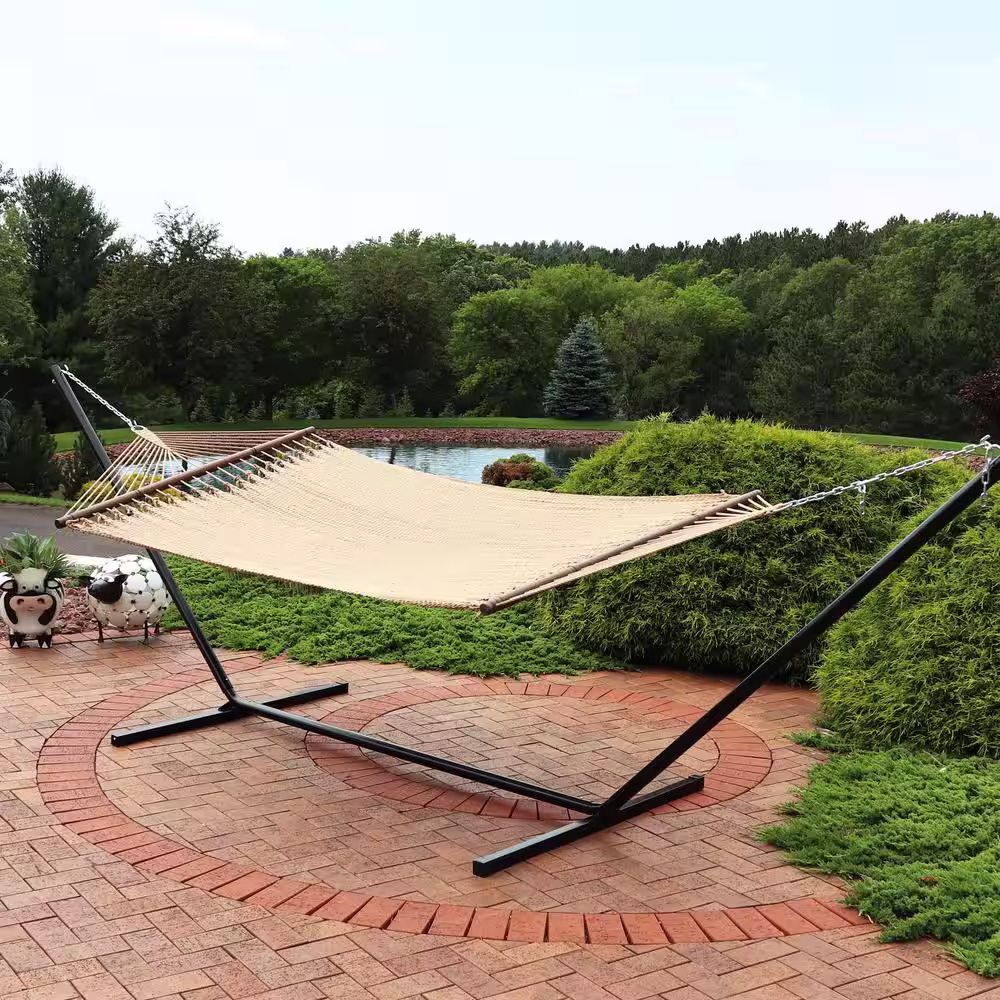 Sunnydaze Decor Large 11 ft. 2-Person Soft-Spun Polyester Rope Hammock with in Tan with Spreader Bar