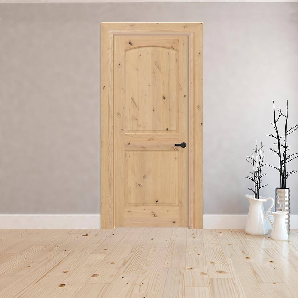 Steves & Sons 36 in. x 80 in. Universal 2-Panel Round Top Unfinished Knotty Alder Wood Interior Door Slab