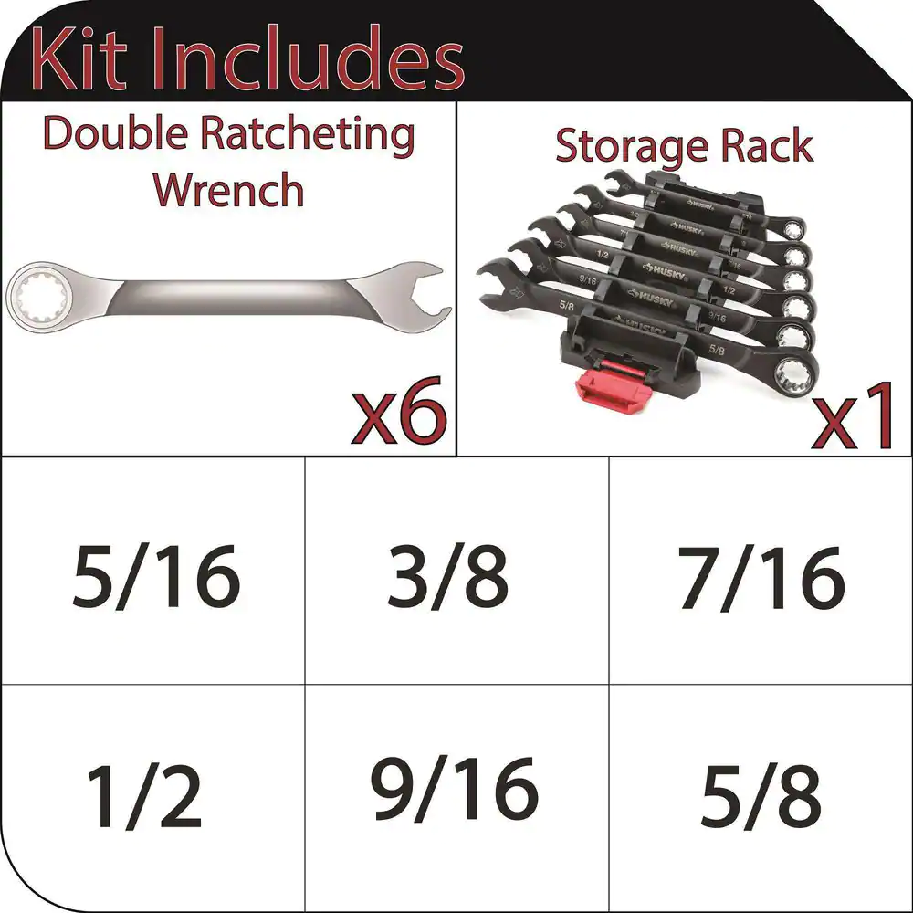 Husky 100-Position Double Ratcheting SAE Wrench Set (6-Piece)
