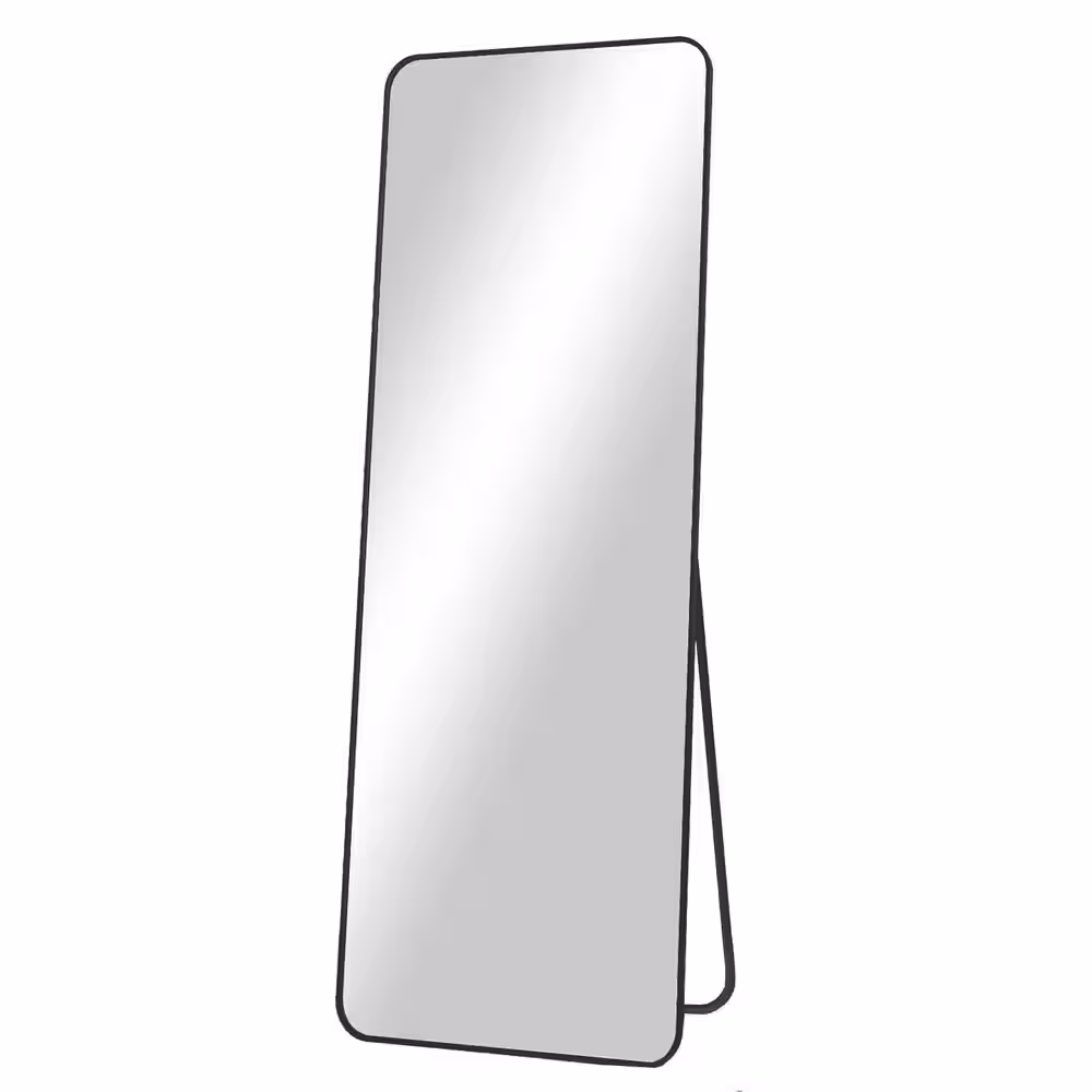 XRAMFY 21 in. W x 64 in. H Rectangular Black Aluminum Alloy Framed Rounded Full Length Mirror Standing Floor Mirror