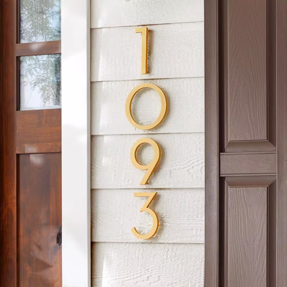 Everbilt 6 in. Brushed Brass Aluminum Floating or Flat Modern House Number 3