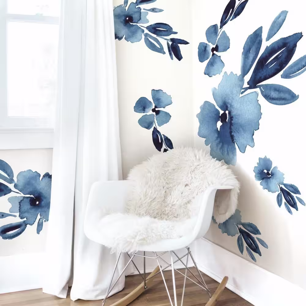 RoomMates Clara Jean Blue April Showers Flowers Peel and Stick Giant Wall Decals