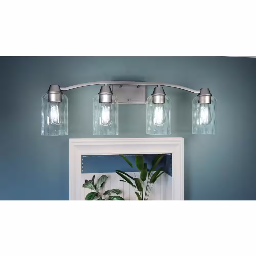 Quoizel Acacia 28 in. 4 Light Brushed Nickel Vanity Light with Clear Water Glass