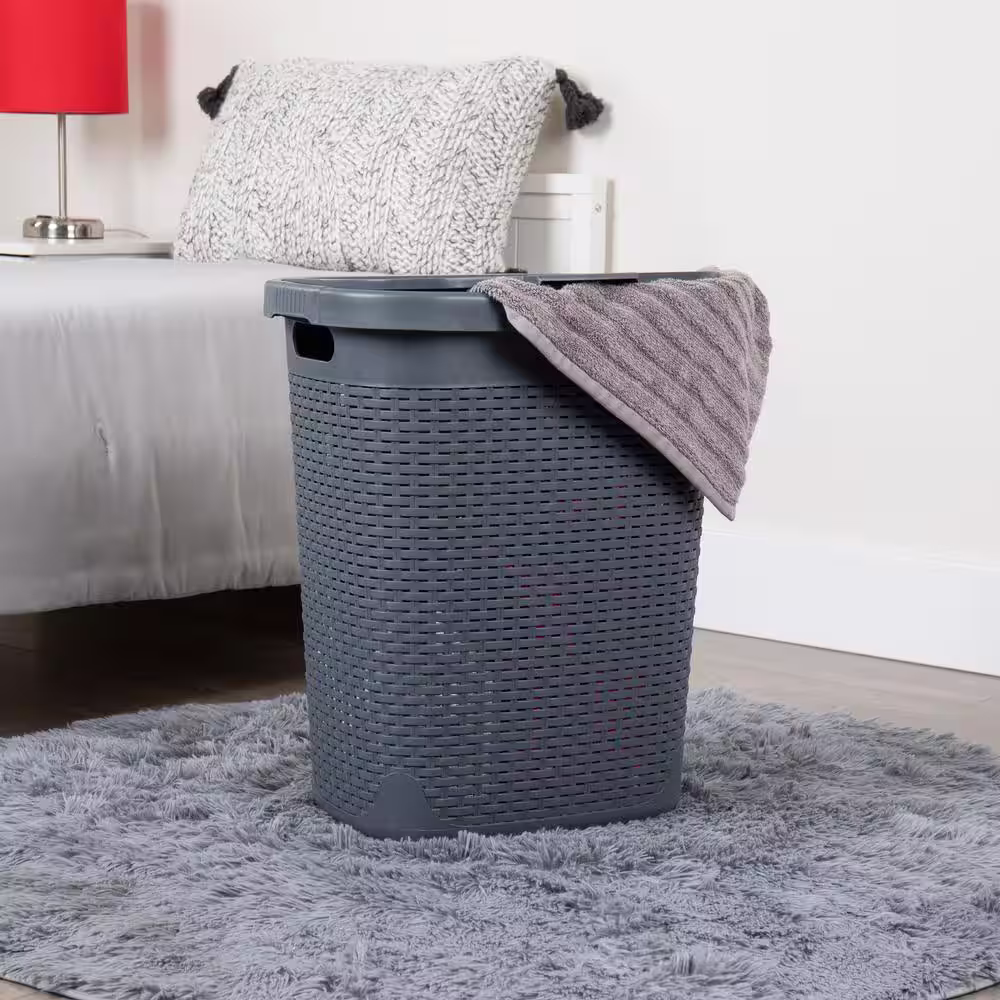 Mind Reader Basket Collection, Slim Laundry Hamper, 50 Liter (15kg/33lbs) Capacity, Attached Hinged Lid, Gray
