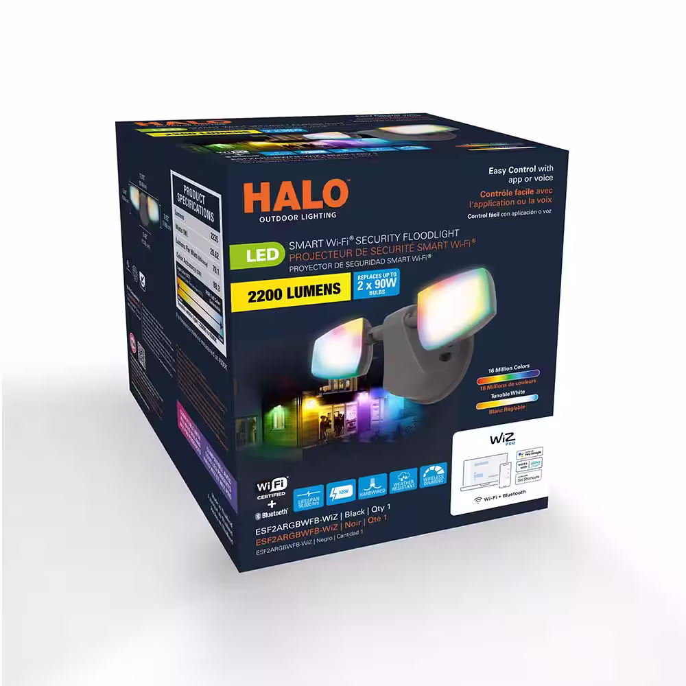 HALO ESF WiZ 180-Watt Equivalent 2400 Lumens Black Non-Motion Security Flood Light