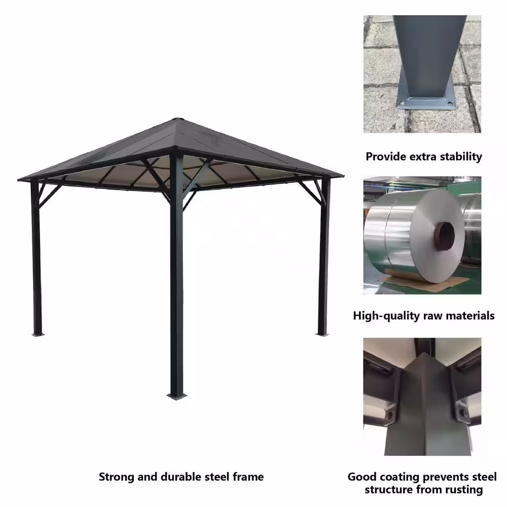 Clihome 10 ft. x 10 ft. Black Outdoor Hardtop Insulated Aluminum Frame Patio Gazebo