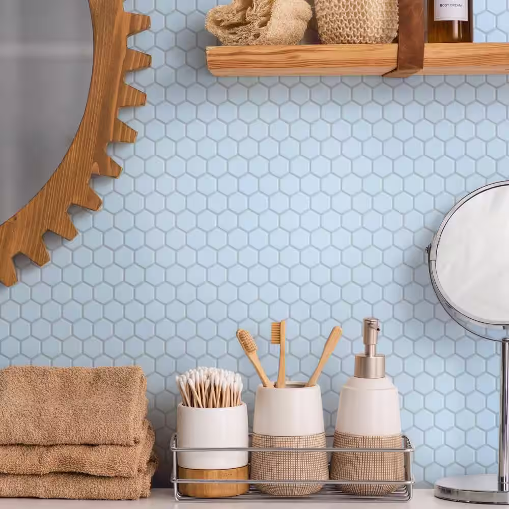 Merola Tile Metro 1 in. Hex Matte Light Blue 10-1/4 in. x 11-7/8 in. Porcelain Mosaic Tile (8.6 sq. ft./Case)