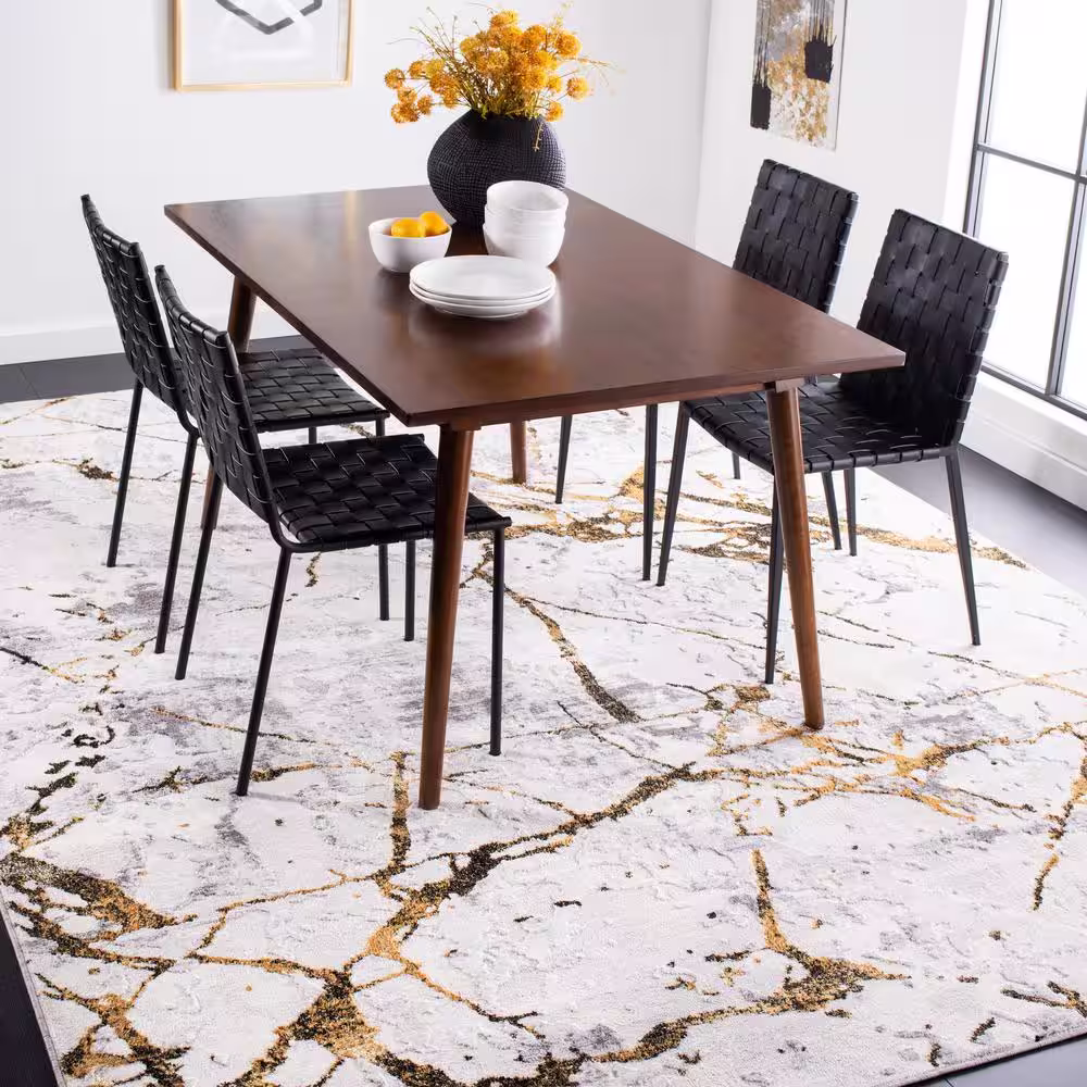 SAFAVIEH Amelia Gray/Gold 8 ft. x 10 ft. Abstract Distressed Area Rug